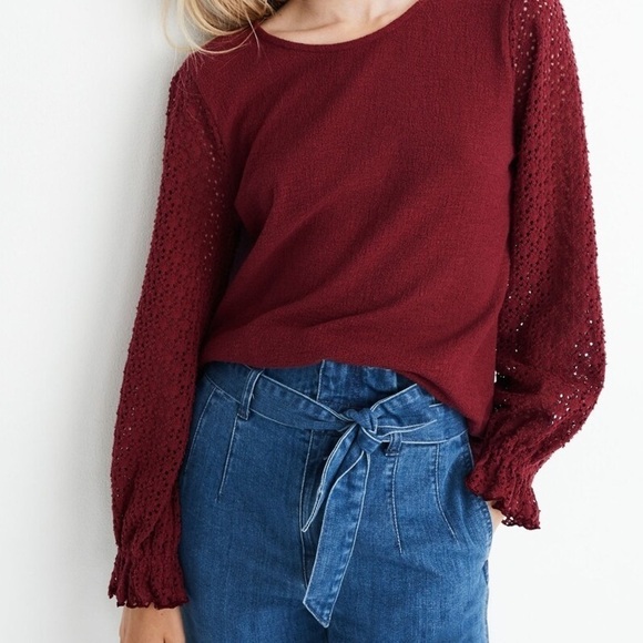 TEXTURE & THREAD MADEWELL Women’s Eyelet Mix Ruffle-Sleeve Top size: Medium - Picture 1 of 10